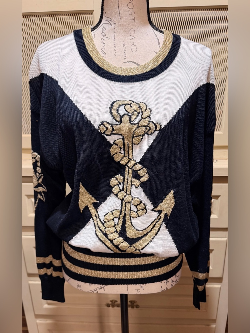 VTG 1991 Escada Margaretha Ley Nautical Anchor Star Sweater